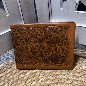 Vintage Embossed Tan Leather Wallet